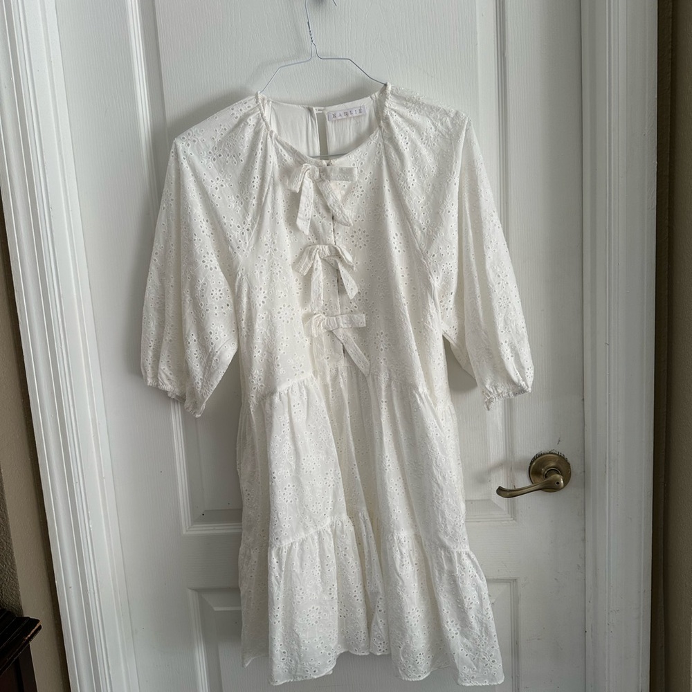 Karlie White Eyelet Dress with Bows